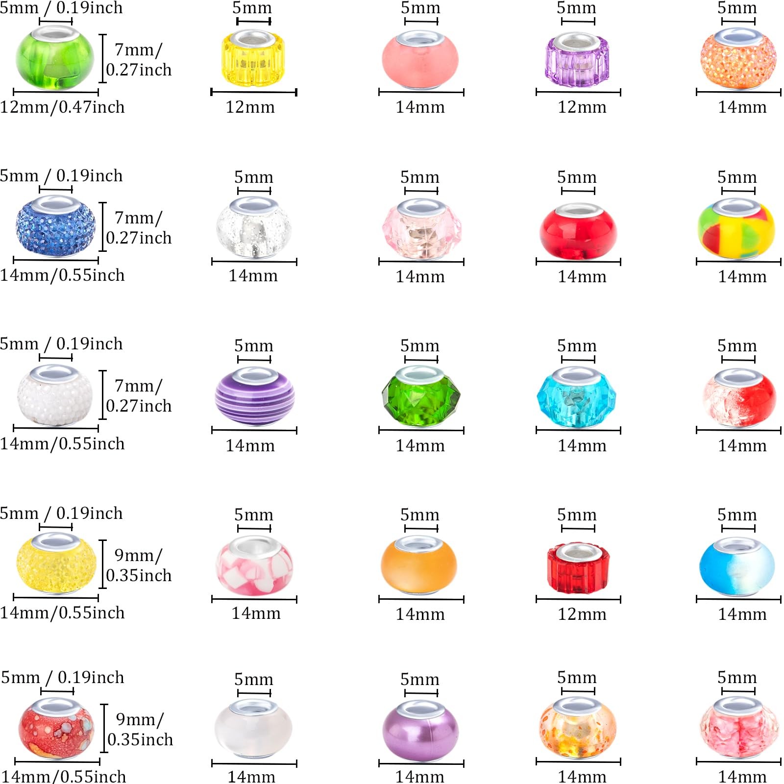 100 Pieces Large Hole Beads, Assorted European Craft Beads 100pcs, Black