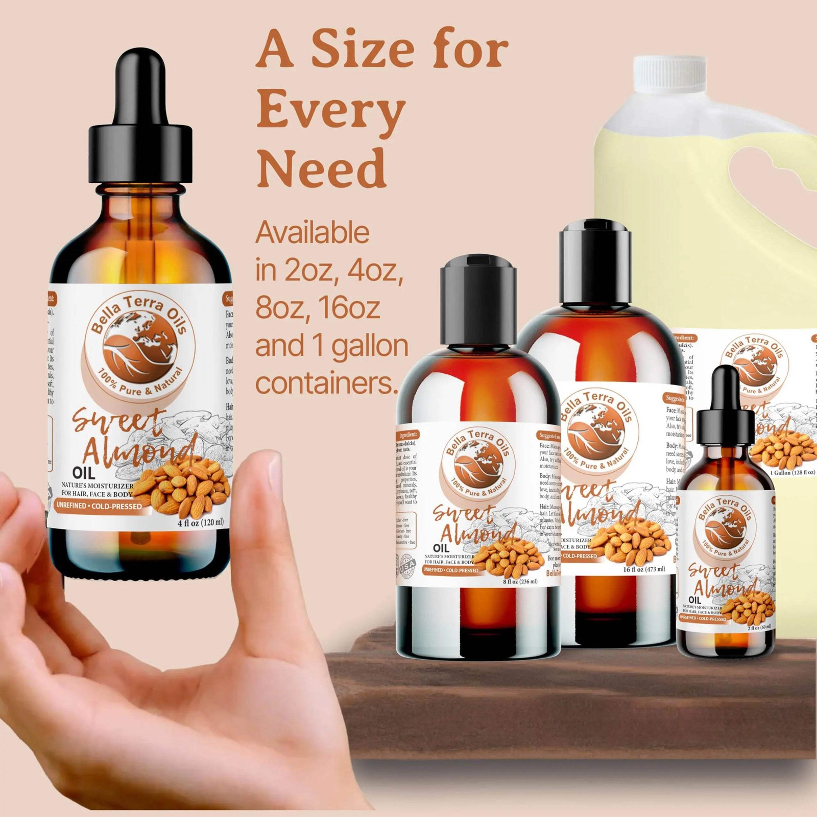 Sweet Almond Oil: Cold-Pressed, Pure, Perfect for Skin, Hair, Massage Therapy