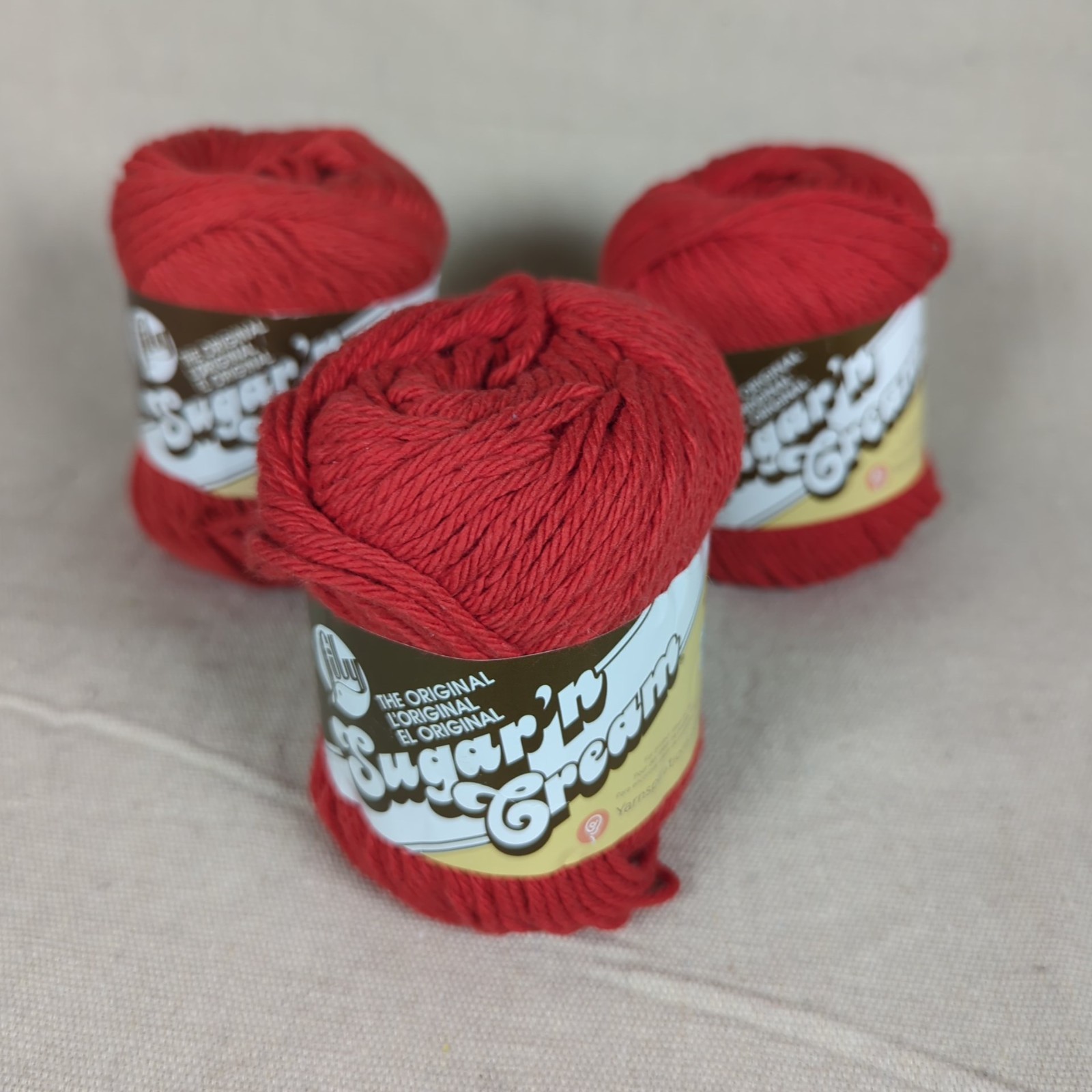 Lily Sugar ‘n Cream Cotton Yarn Red Lot 3 skein 4-ply 2.5oz / 120yds