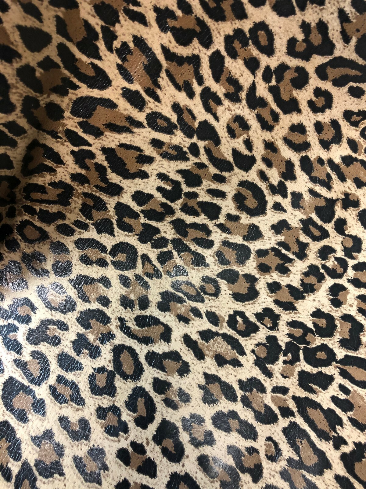 Leopard Beige Printed Shiny Leather – Cut To Size by Square – Cowhide Leather