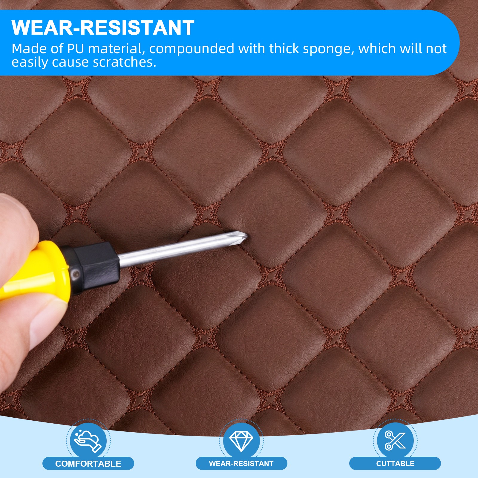 Diamond Quilted PU Leather 6mm Foam Backed Auto Headliner Upholstery Fabric