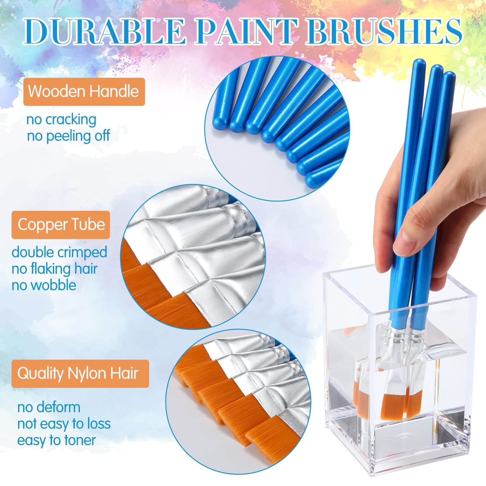 Crtiin 120 Pcs Flat Paint Brushes for Acrylic Paintbrush Bulk 1/2 Inch, Blue