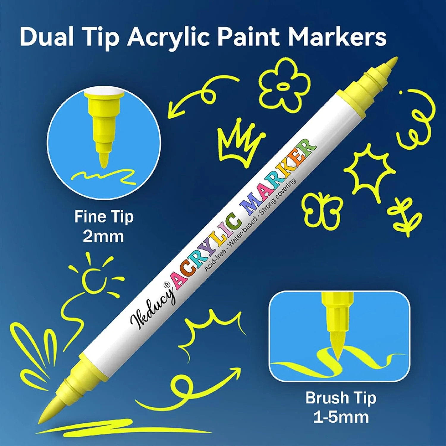 24 Acrylic Paint Markers – Paint Pens for Drawing, Brush + Fine Tips – for Fabri