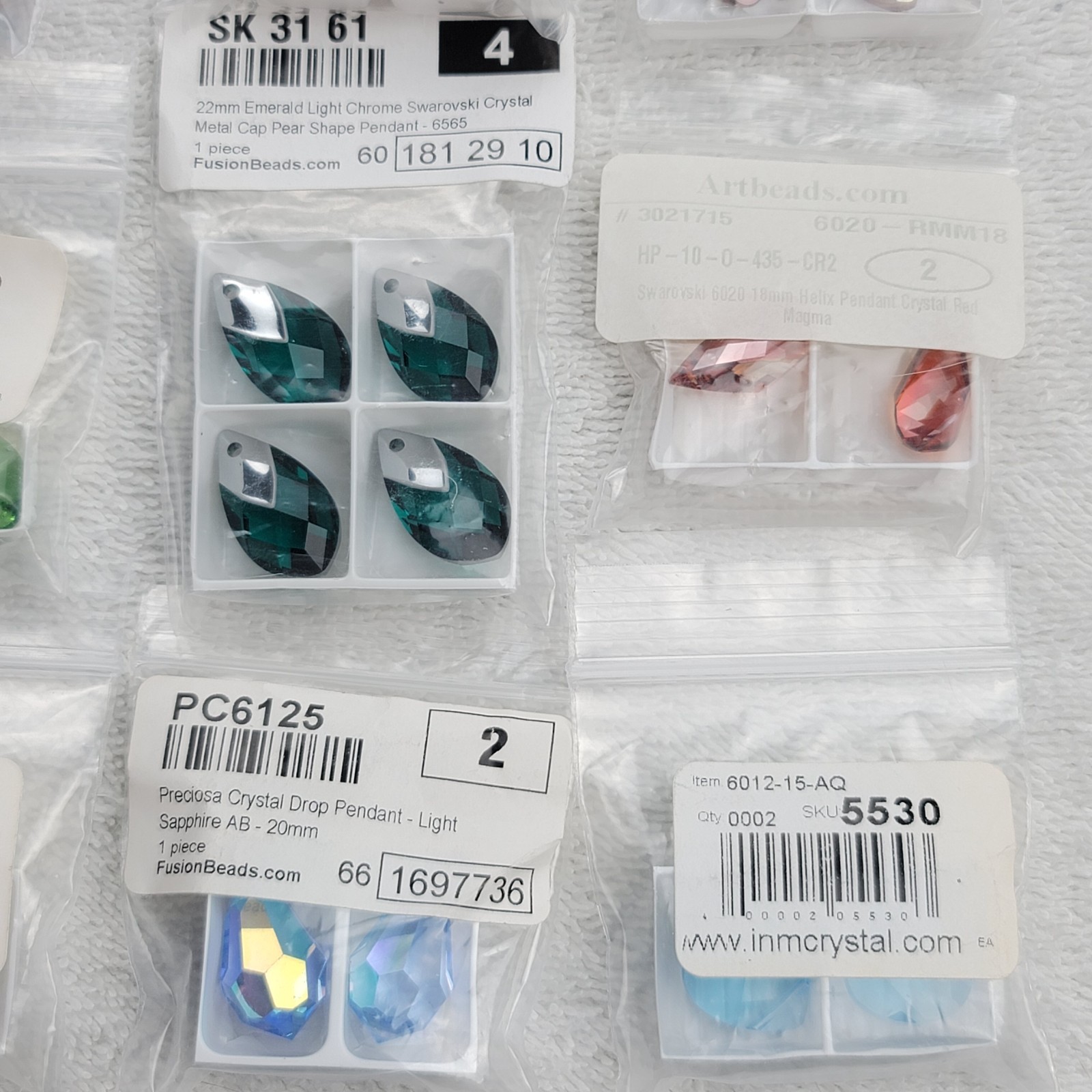 Swarovski Crystal Pendant Lot Pear Drop Helix Shell Preciosa Red Magma AB