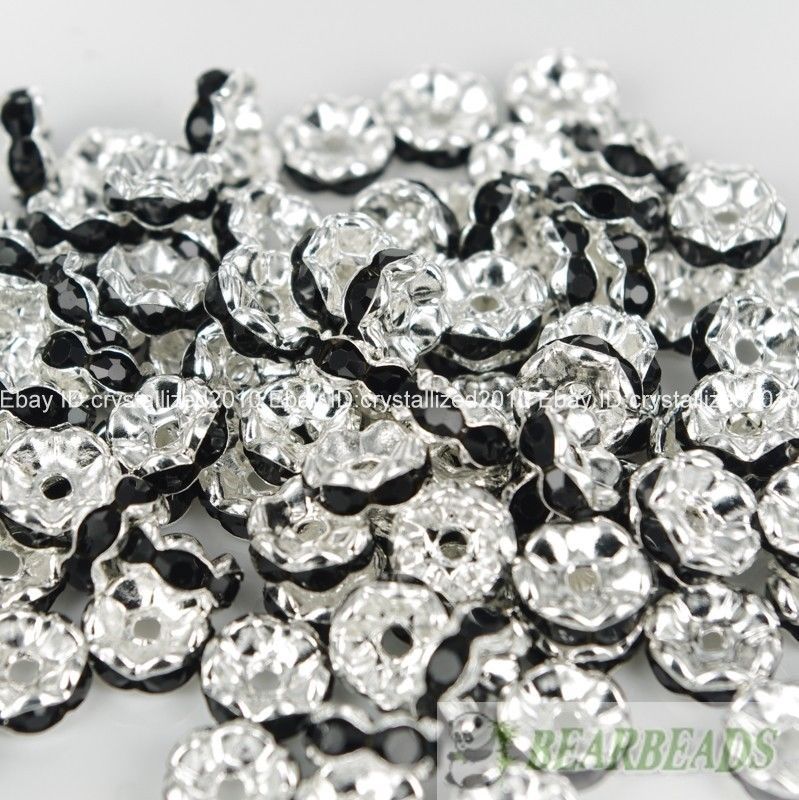100 Silver Czech Crystal Rhinestone Wavy Rondelle Spacer Beads 4mm 6mm 8mm 10mm