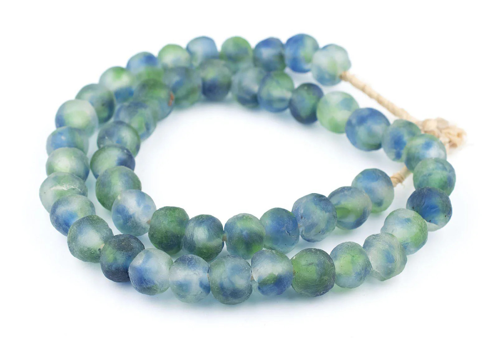 Blue, Green, White Recycled Glass Beads 14mm Ghana African Sea Glass Multicolor