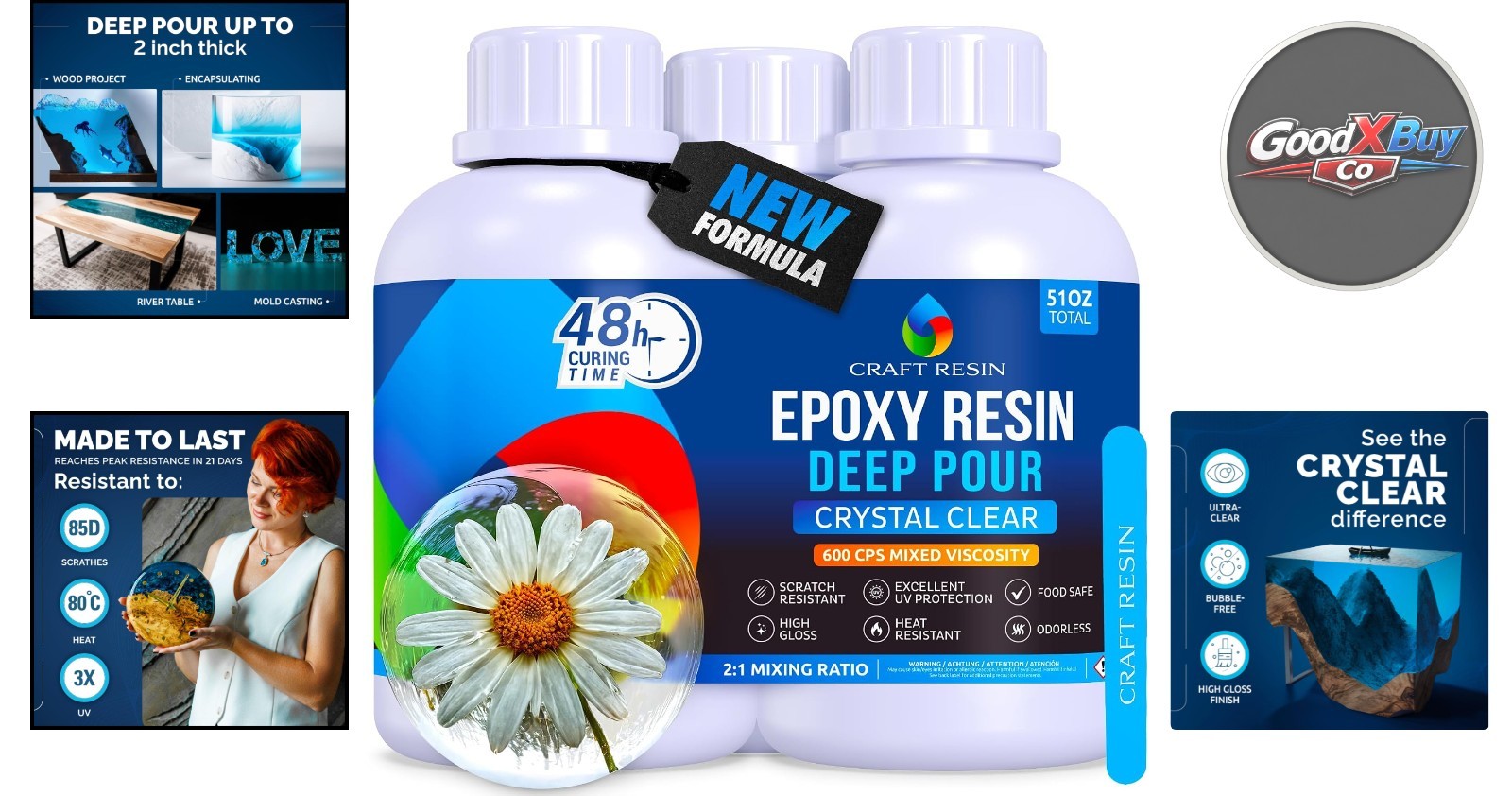 Deep Pour Epoxy Resin Kit 51 Oz for River Tables, Crafts, Flowers, Clear