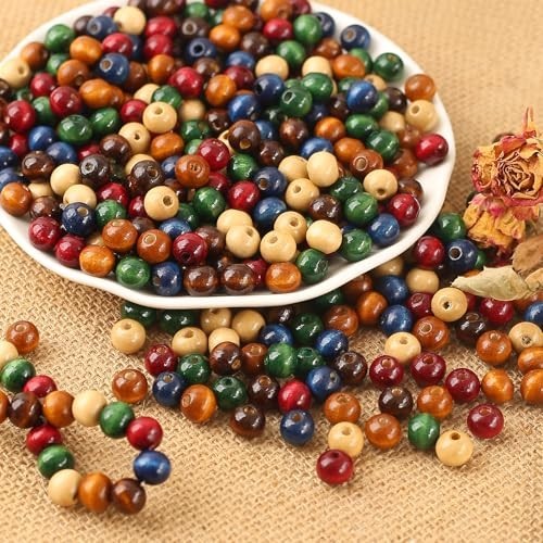 1000PCS Colorful Wooden Beads 8mm Assorted Macrame Wooden Loose Spacer Bead N…