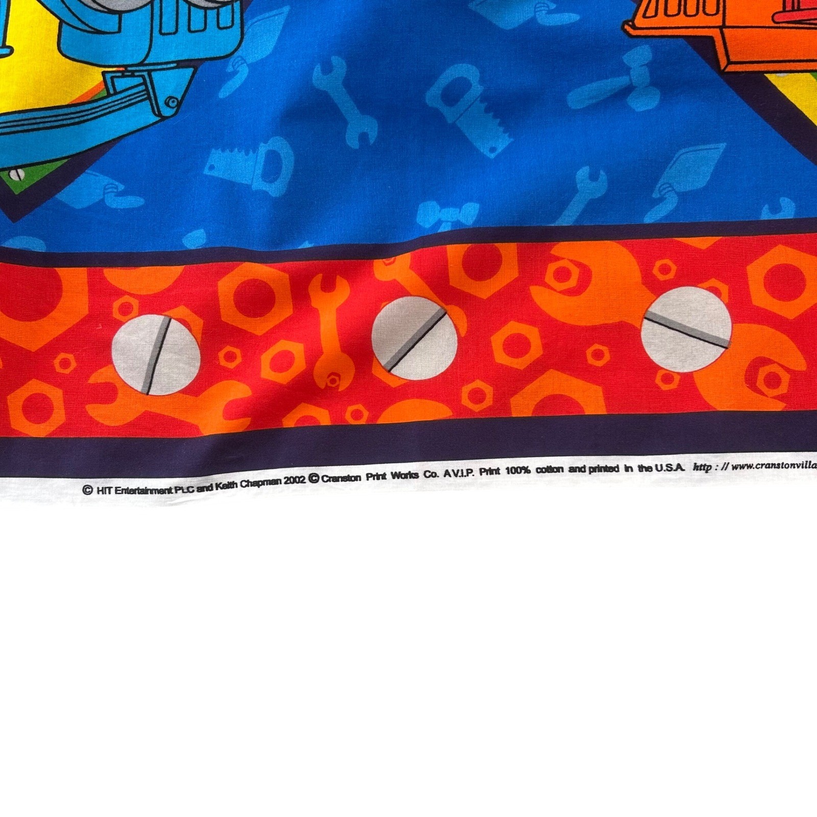 Cranston Print Works Bob the Builder Fabric Panel Kids OS Blue 2002 Vintage Y2K