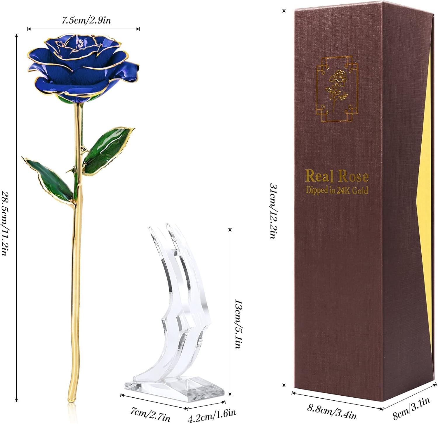 Yolife Gifts for Women Mom Gold Dipped Rose 24k Real Blue
