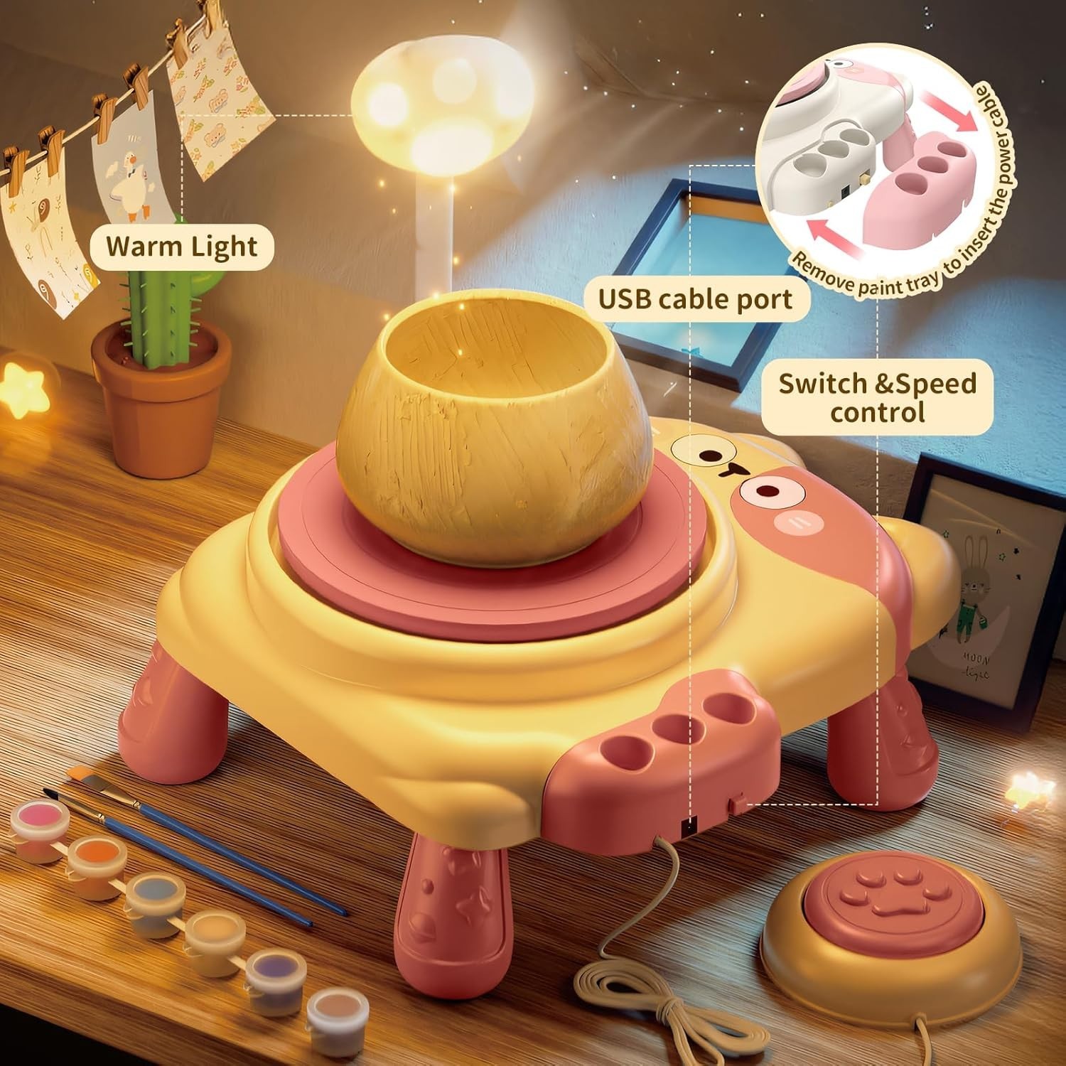 Complete Pottery Wheel Kit for Kids Ages 6-12 – Light, Clay & Painting Extras