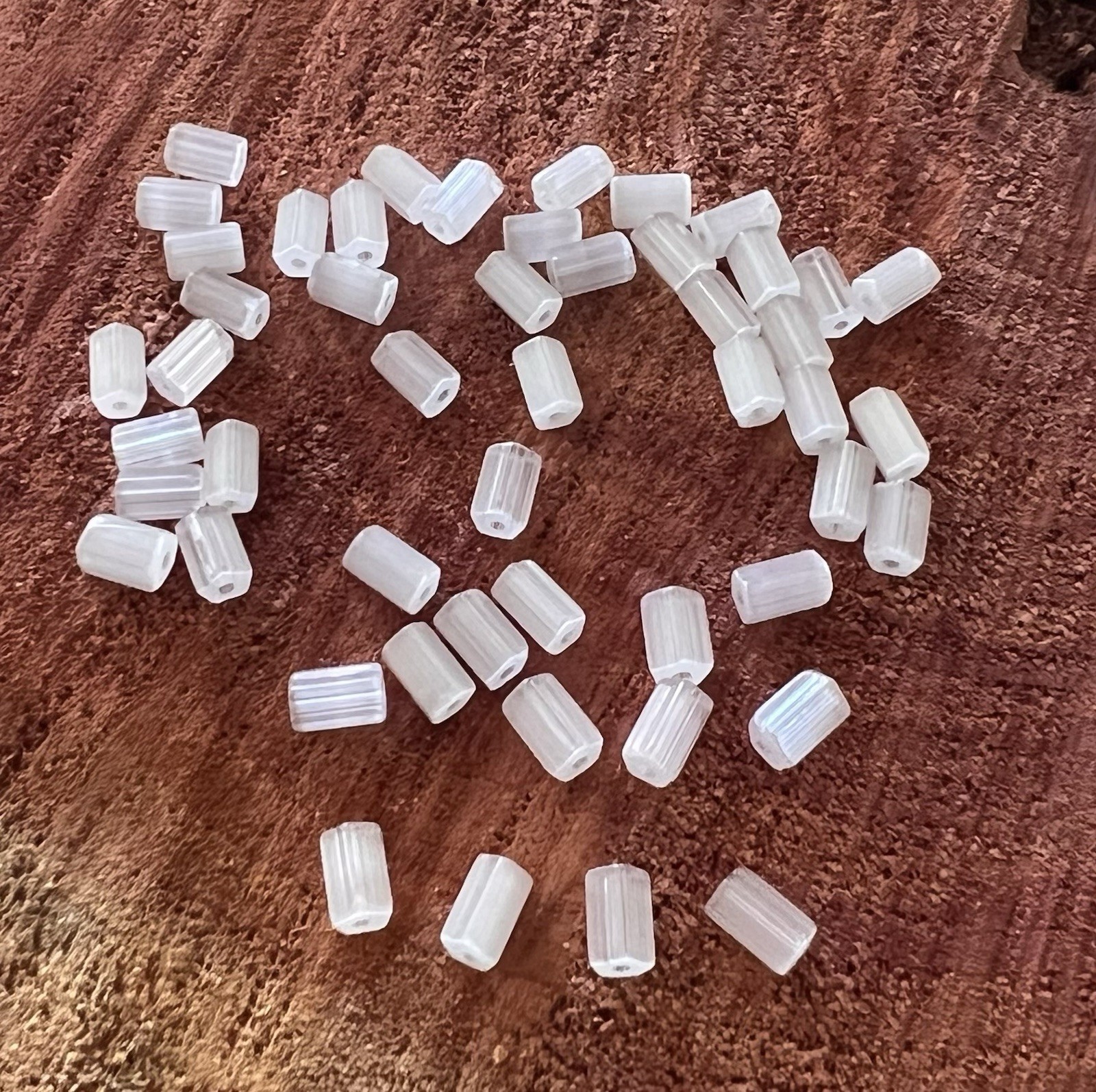 Vintage Beads 6x4mm White Satin Atlas Cylinder Czech Glass