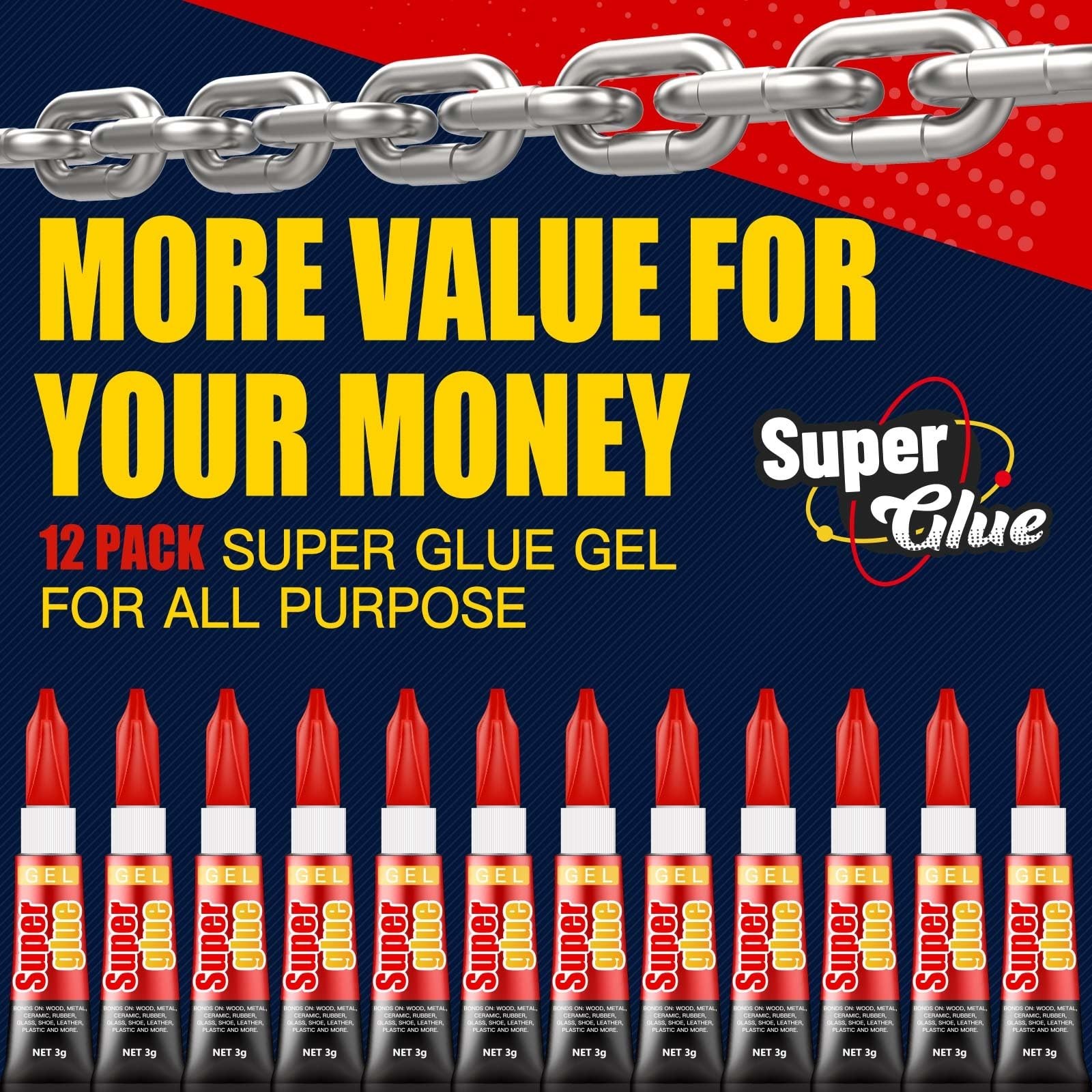 Super Glue Gel 3 Gram 12 Pack Single Use Super Fast Thick Strong Adhesive NEW