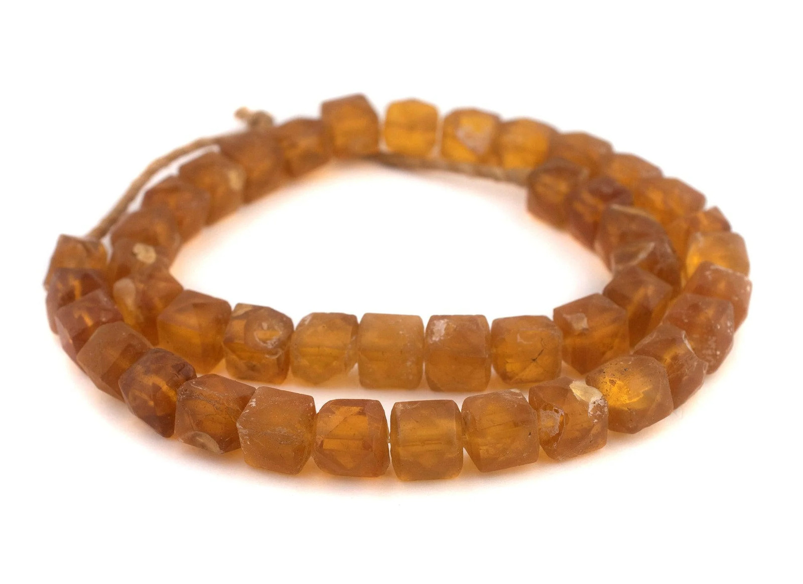 Old Amber Vaseline Cube Trade Beads #10504 13mm Nigeria African Orange Glass