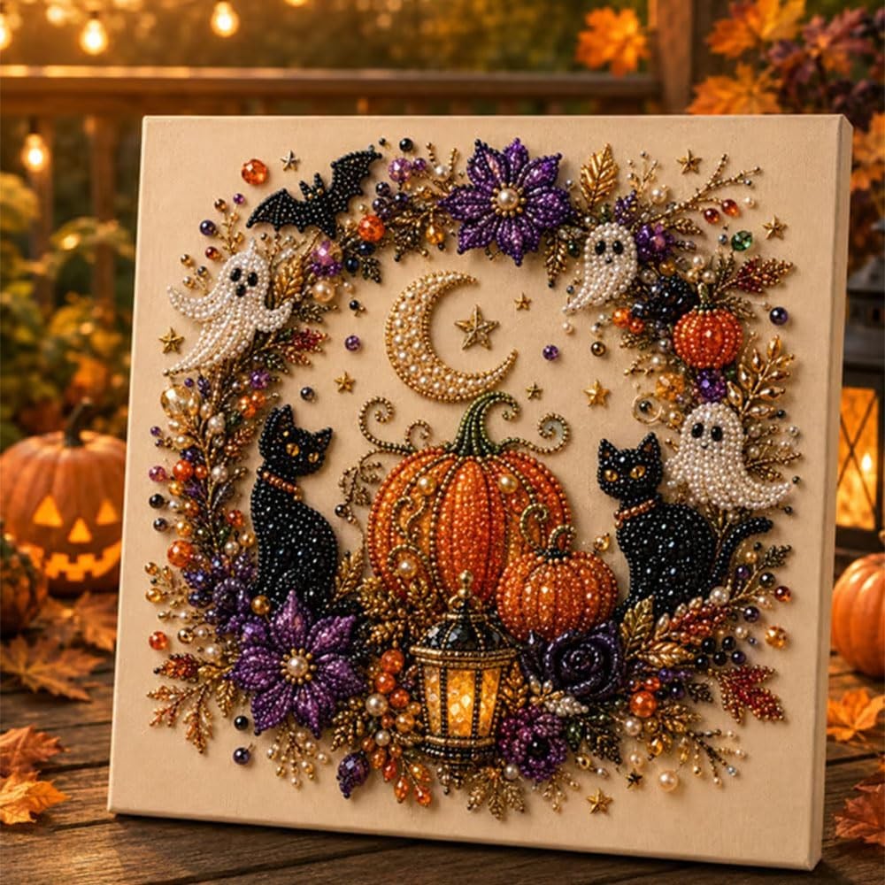 Halloween Ghost Pearl Art DIY Kit, Spooky 3D Diamond Painting Crafts Home Decor