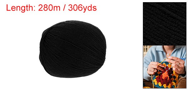 4-Ply 100% Wool Yarn 3.52 OZ, 306 Yds(Black, 1 Ball)