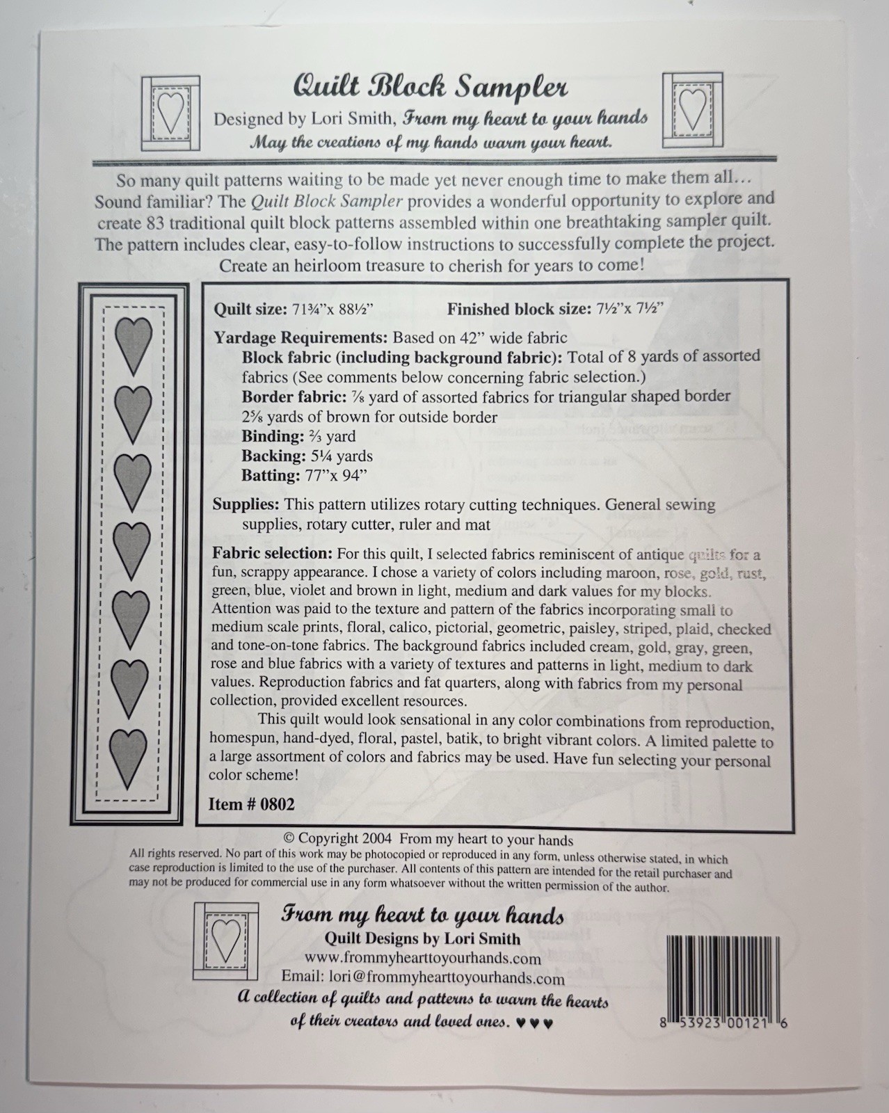Lori Smith Quilt Block Sampler Pieced Quilt Pattern From My Heart To Your Hands
