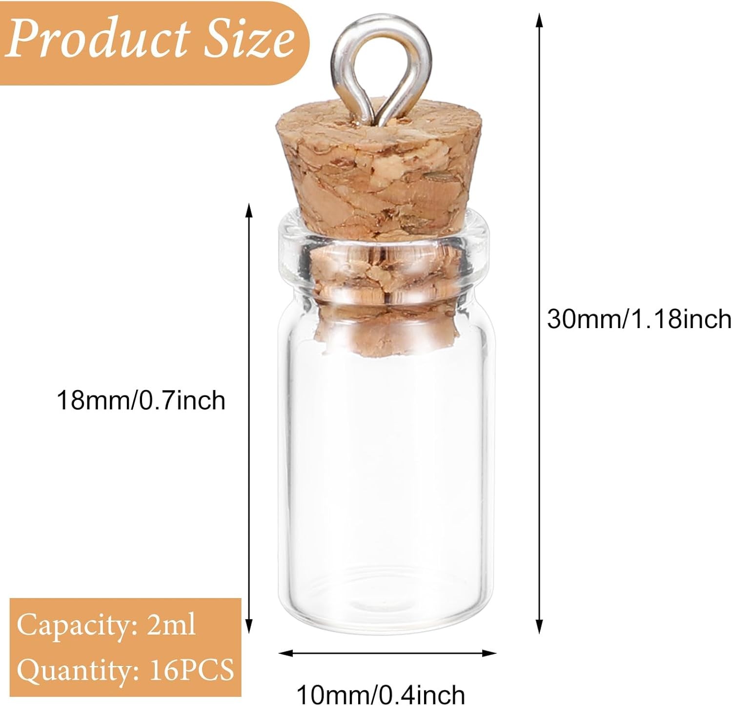 16PCS Small Glass Bottles With Cork Lids, 1ml Mini Wishing Bottles, Clear Decor