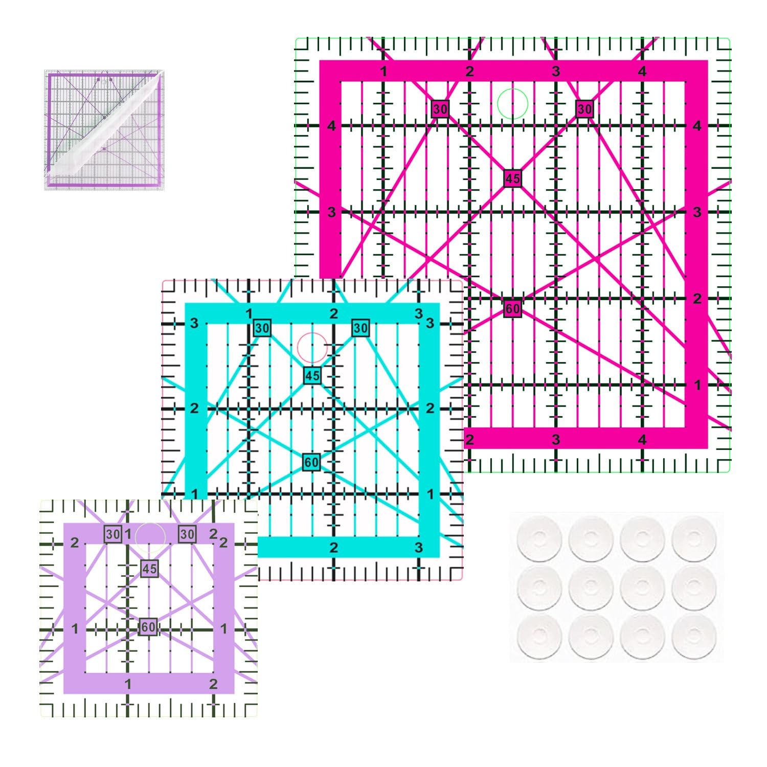 3pc Acrylic Quilting Square Ruler Set 2.5 3.5 5 Inch Clear Fabric Cutting Grid