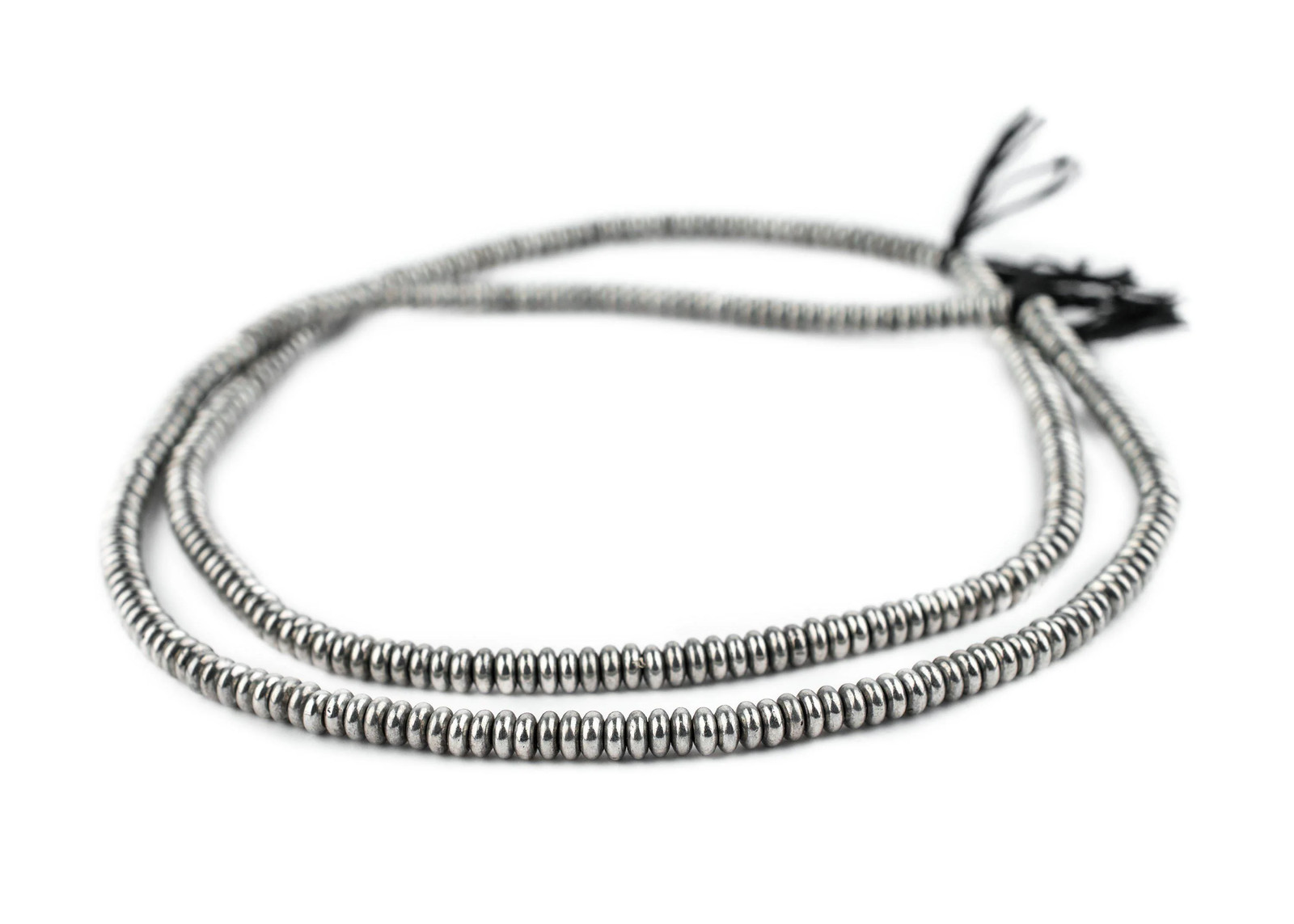 Smooth Silver Rondelle Beads 5mm Round White Metal Large Hole 16 Inch Strand