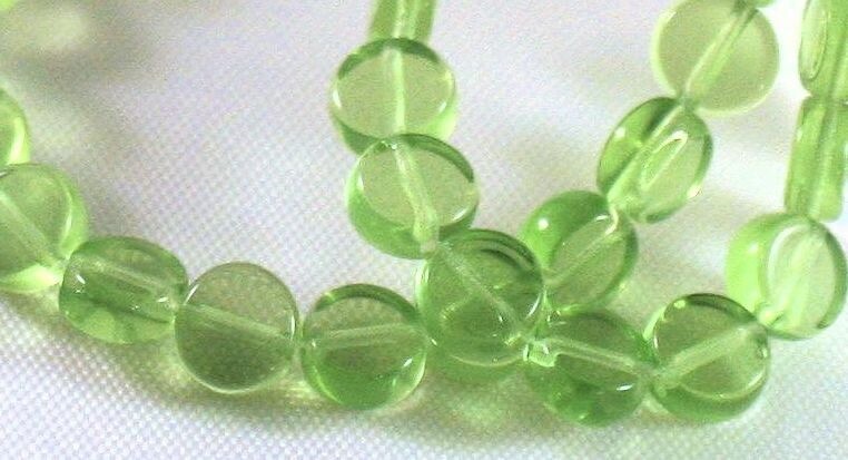 100 Czech Pressed Glass Transparent Peridot Green 6mm Flat Coin Beads 0.8mm Hole