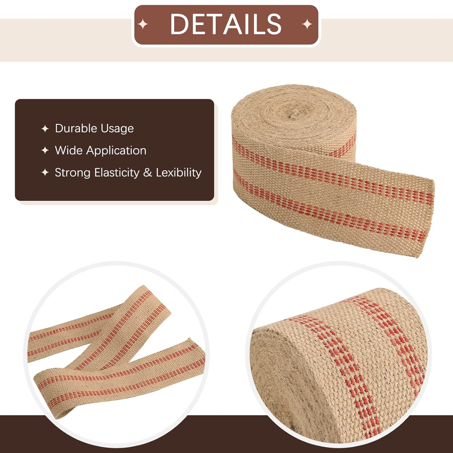 1PC 3.5″ x 10 Yd Craft Jute Webbing Tape Heavy Duty for Chair Repair Upholstery