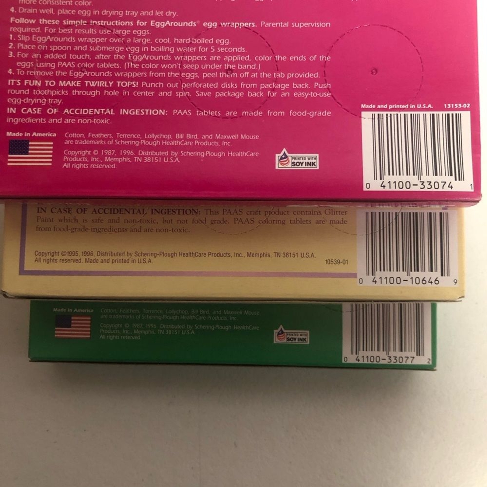 Vintage PAAS Easter Egg Color Kit Set of 3 Made in USA Original Glitter SOY INK