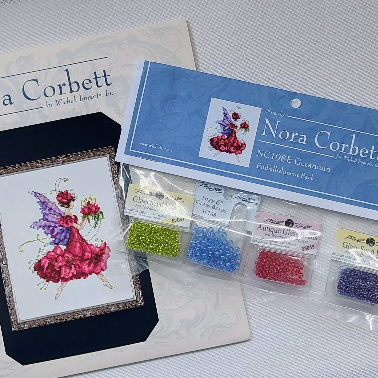 Nora Corbett Geranium Beaded Cross Stitch Pattern and Mill Hill Beads NC198