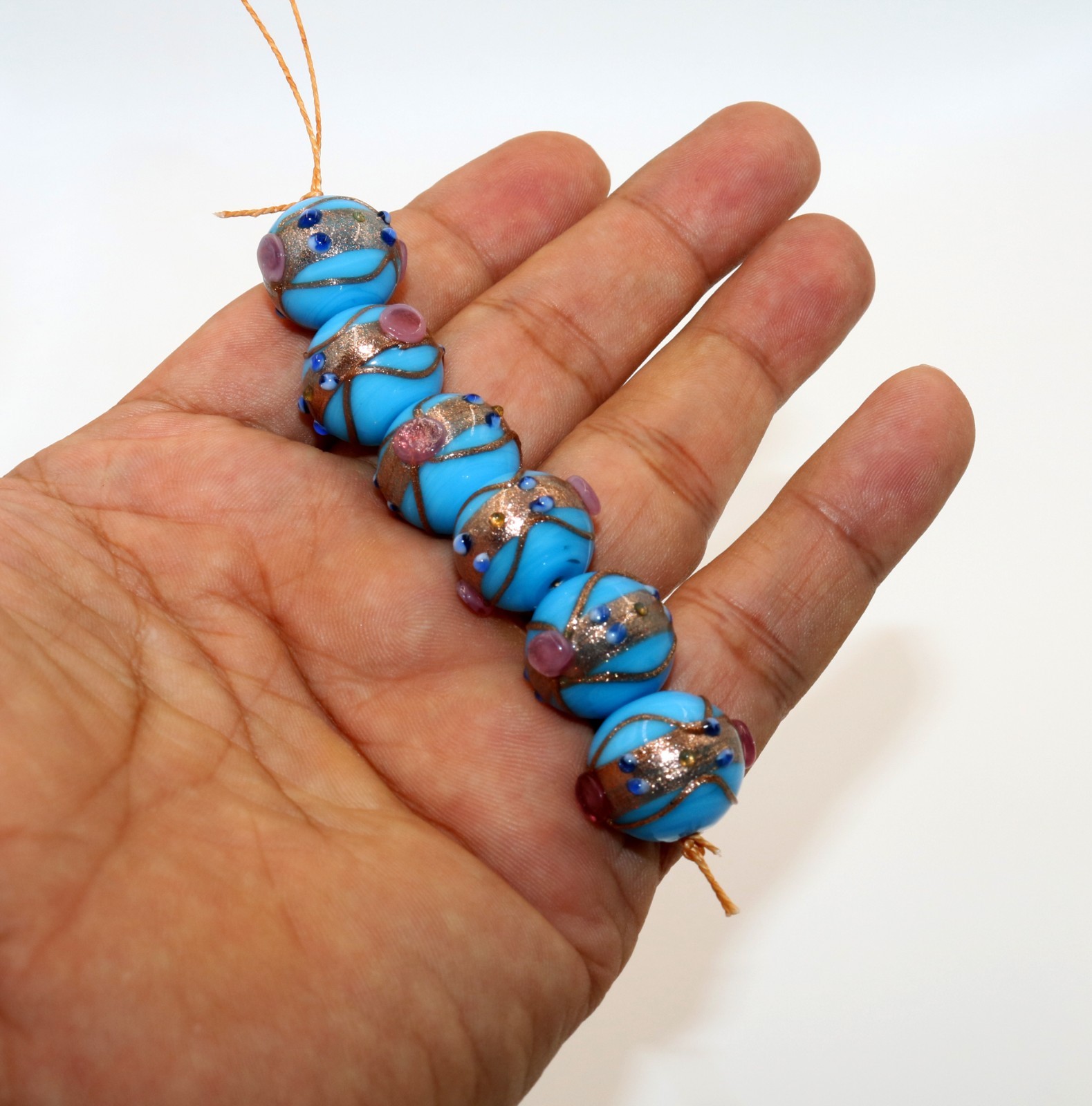 10 Strands Indian Handmade Glass Beads, Multi Size Wedding Cake Beads, Lamp Work