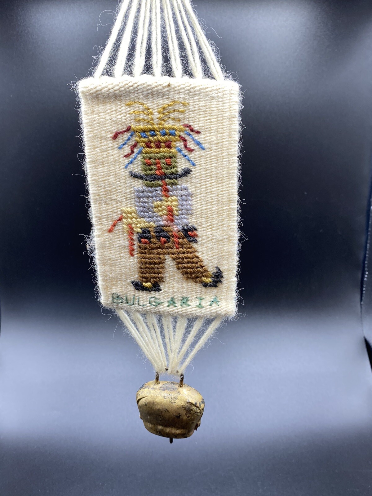 Unique Handmade Needlepoint Bell Pull Rare Antique Metal Bell Bulgaria