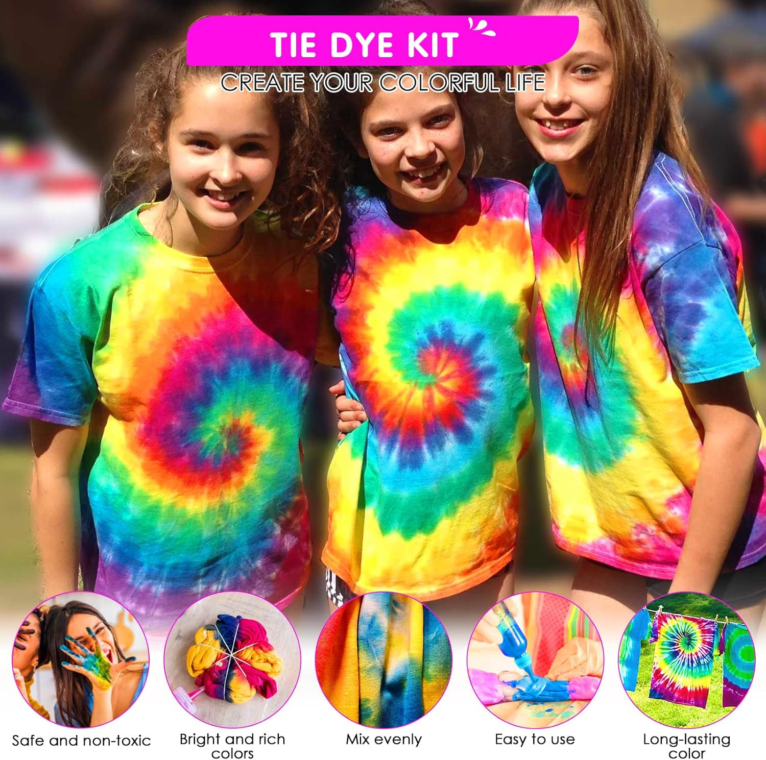 HTVRONT Tie Dye Kit – 32 Vibrant Colors Pre-Filled Bottles Tyedyedye Kit, Perman