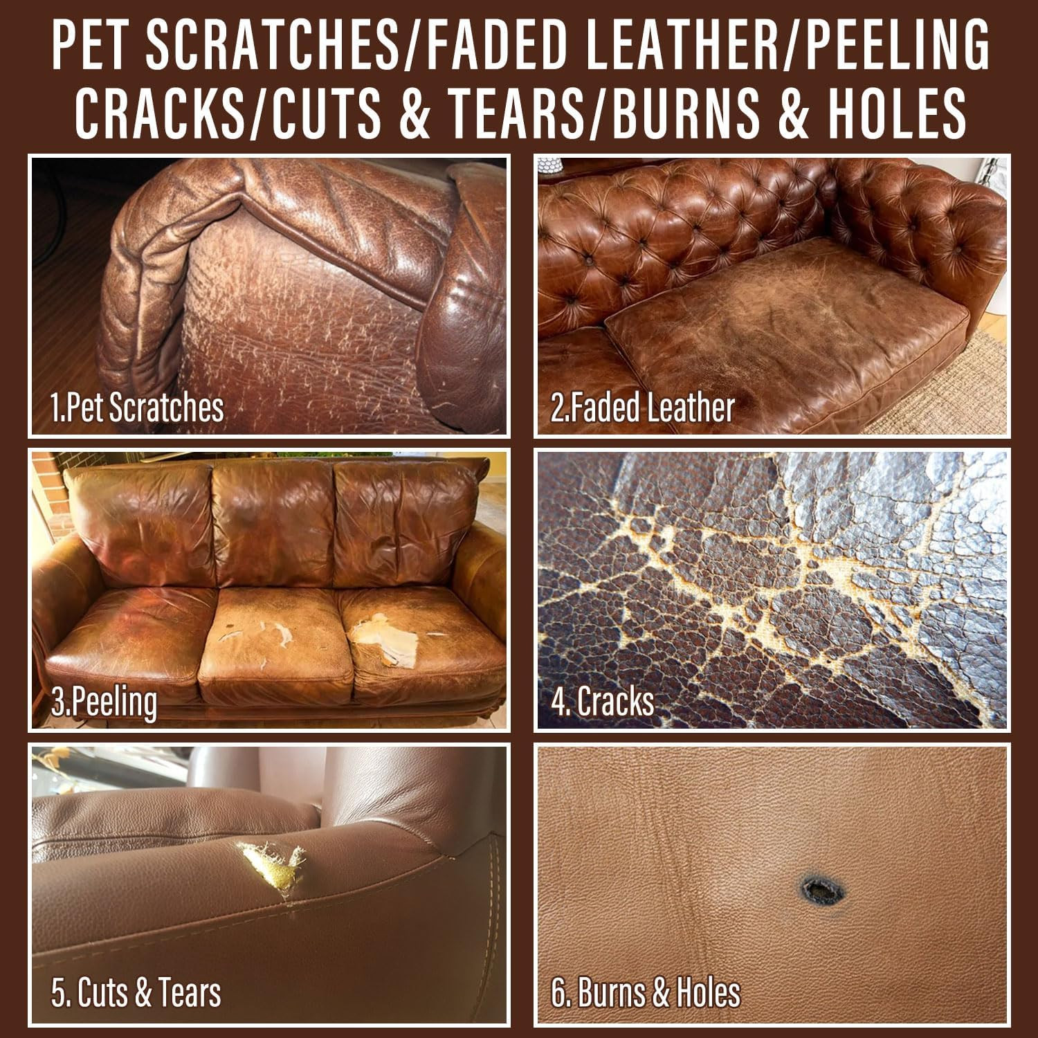 Brown Leather Repair Kit for Furniture, Couch, Vinyl and Leather Repair Kit for