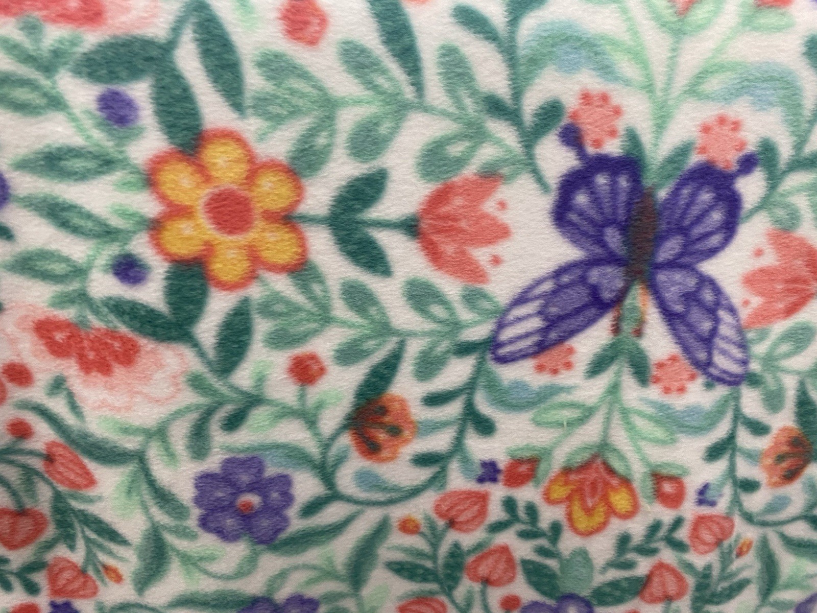Colorful Flower Butterfly Fleece Fabric, 60” Wide, Sold By The Yard