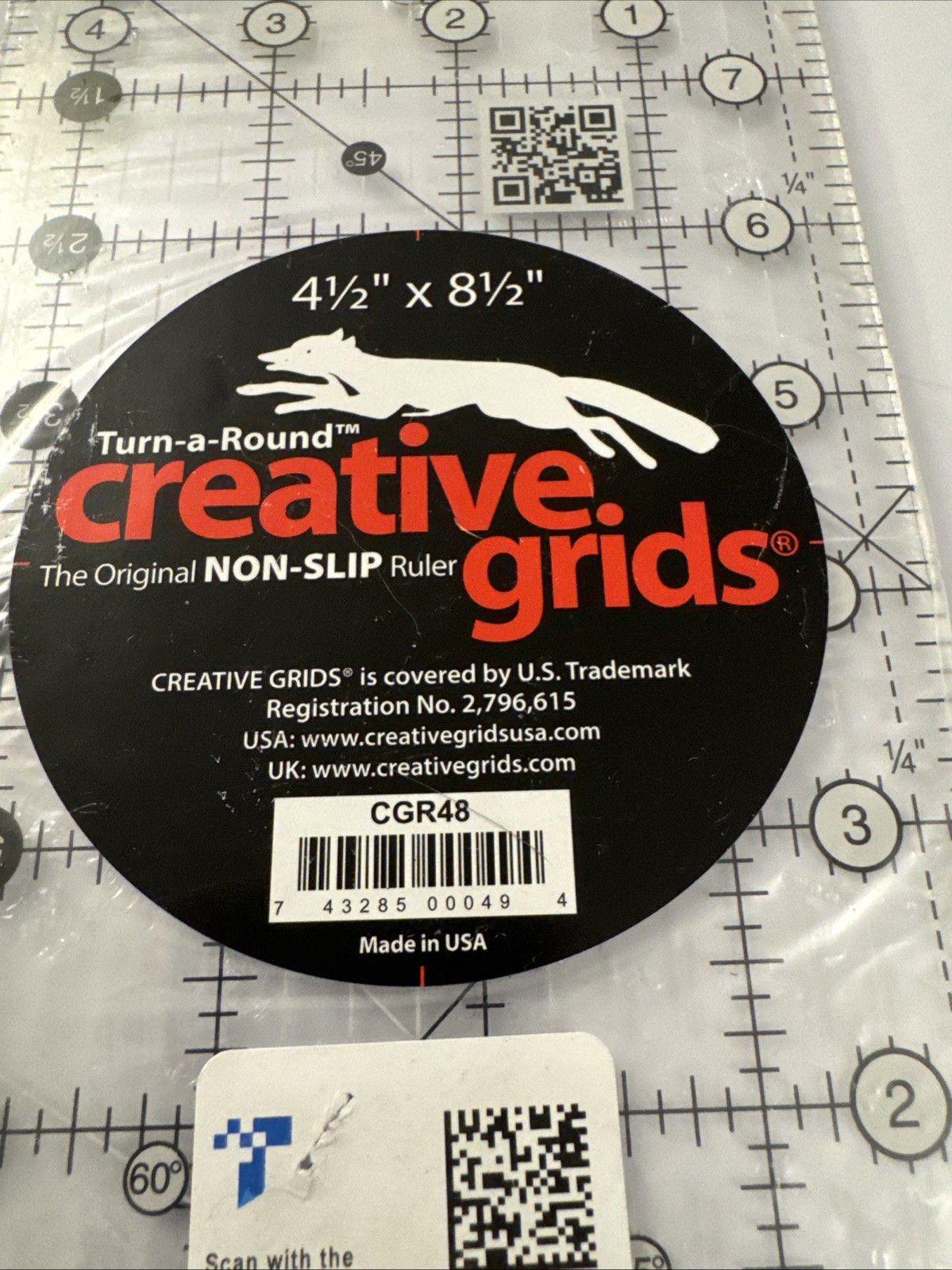 Creative Grids 4.5″ x 8.5″ Rectangular Quilting Ruler Turn-a-round D21
