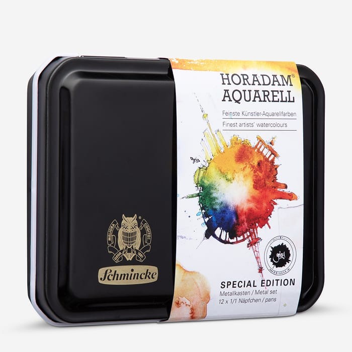 Schmincke Horadam Watercolour Paint Metal Tin 12 Full Pans By Gris