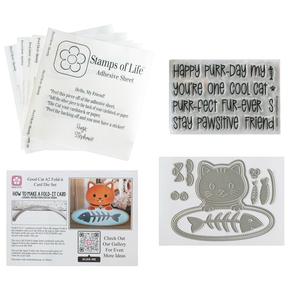 Stamps of Life Cat-Design Fold-It Card Stamp and Die Set