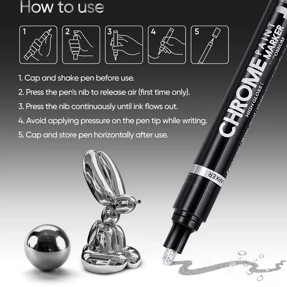 Liquid Chrome Markers Set, Permanent Mirror Pens for Plastic, Metal, Art