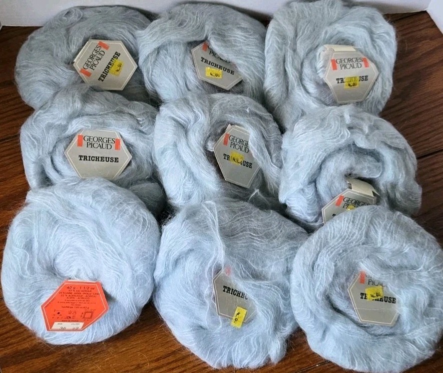 Vtg Georges Picaud Tricheuse Mohair Yarn Light Blue #22 Lot of 9 SAME DYE LOT