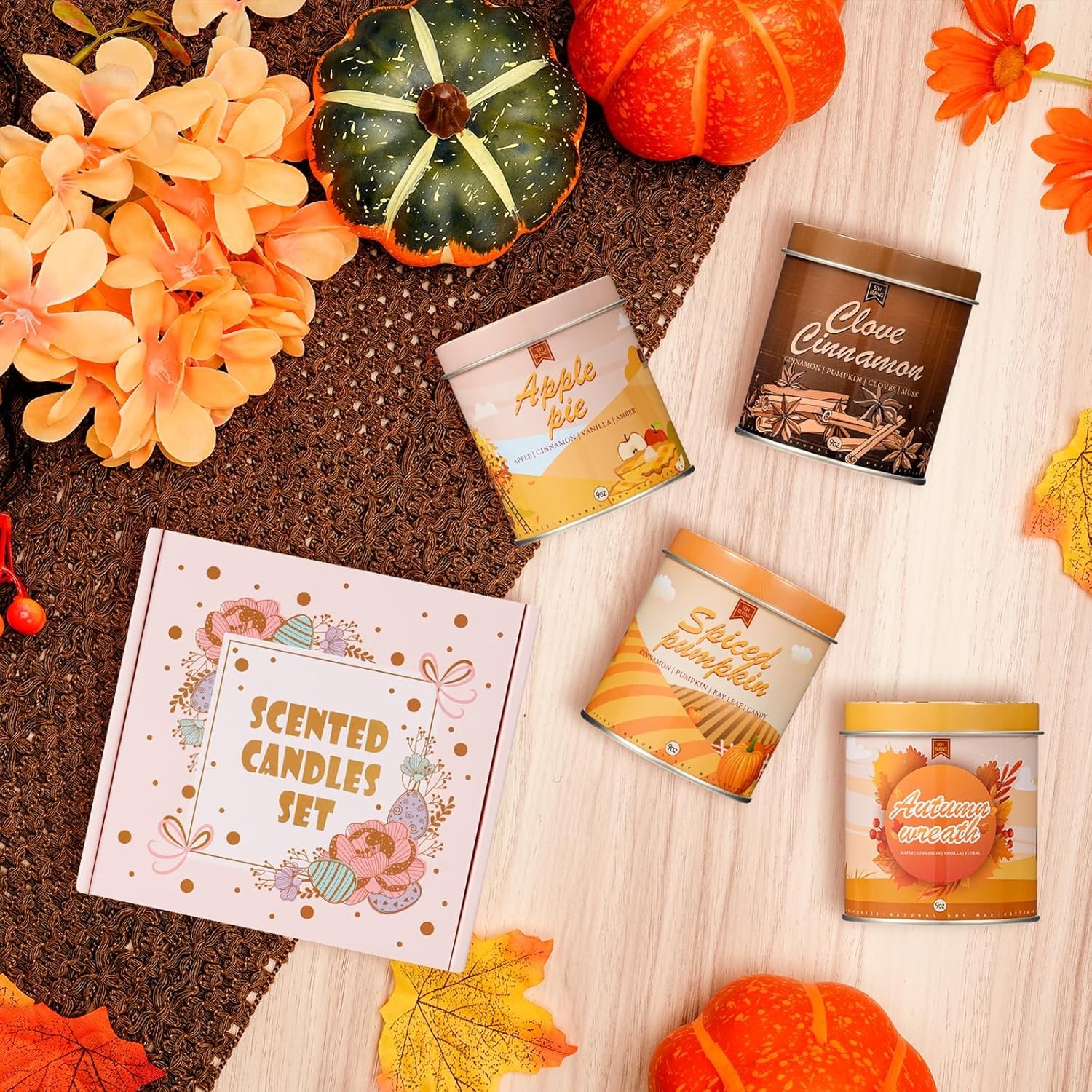 4 Pack Scented Fall Candles Set, 36oz Aromatherapy Soy Wax 4 Pack, Orange