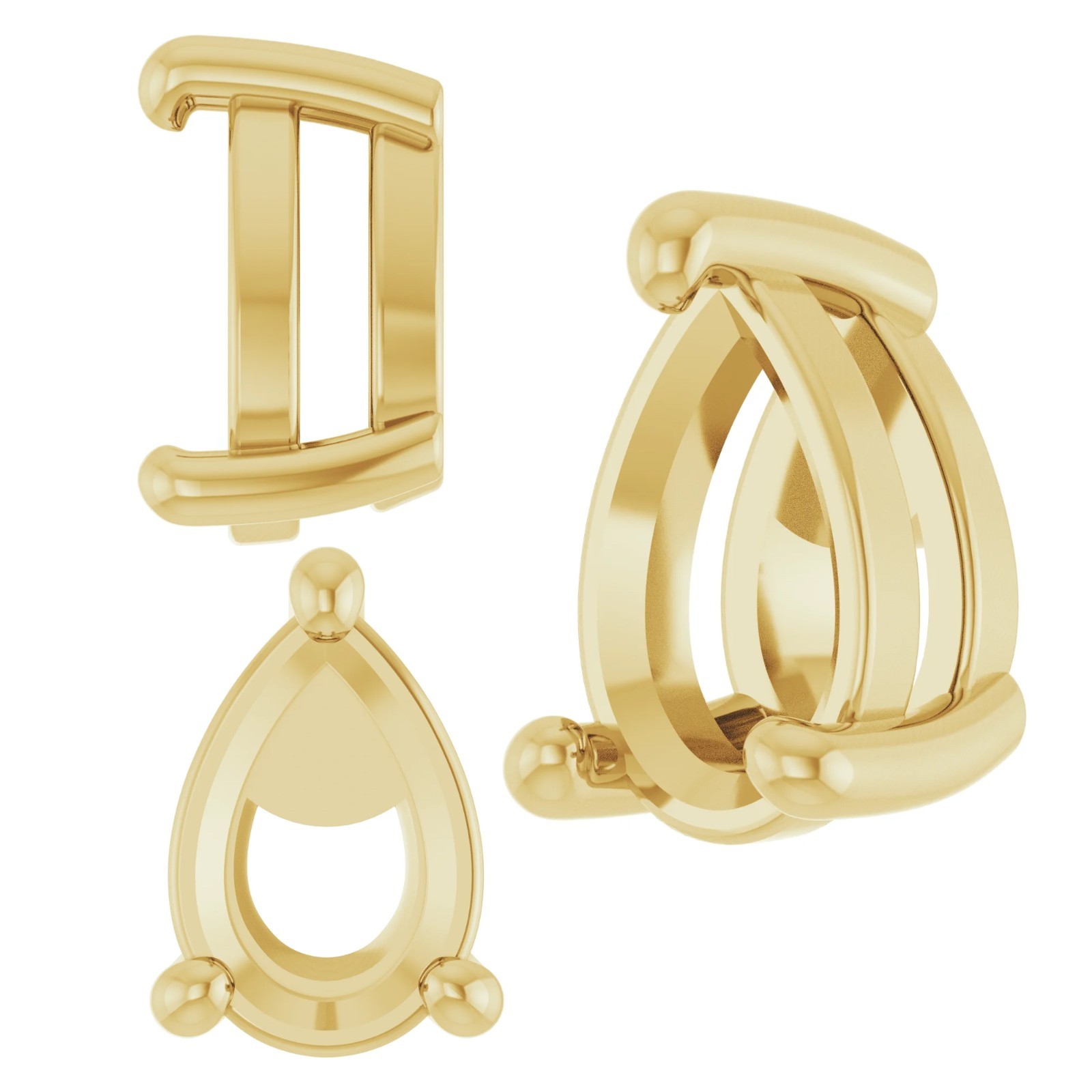 10K 14K 18K Gold, Platinum & Silver 6.5×4.5 mm Pear 3-Prong Earring Setting