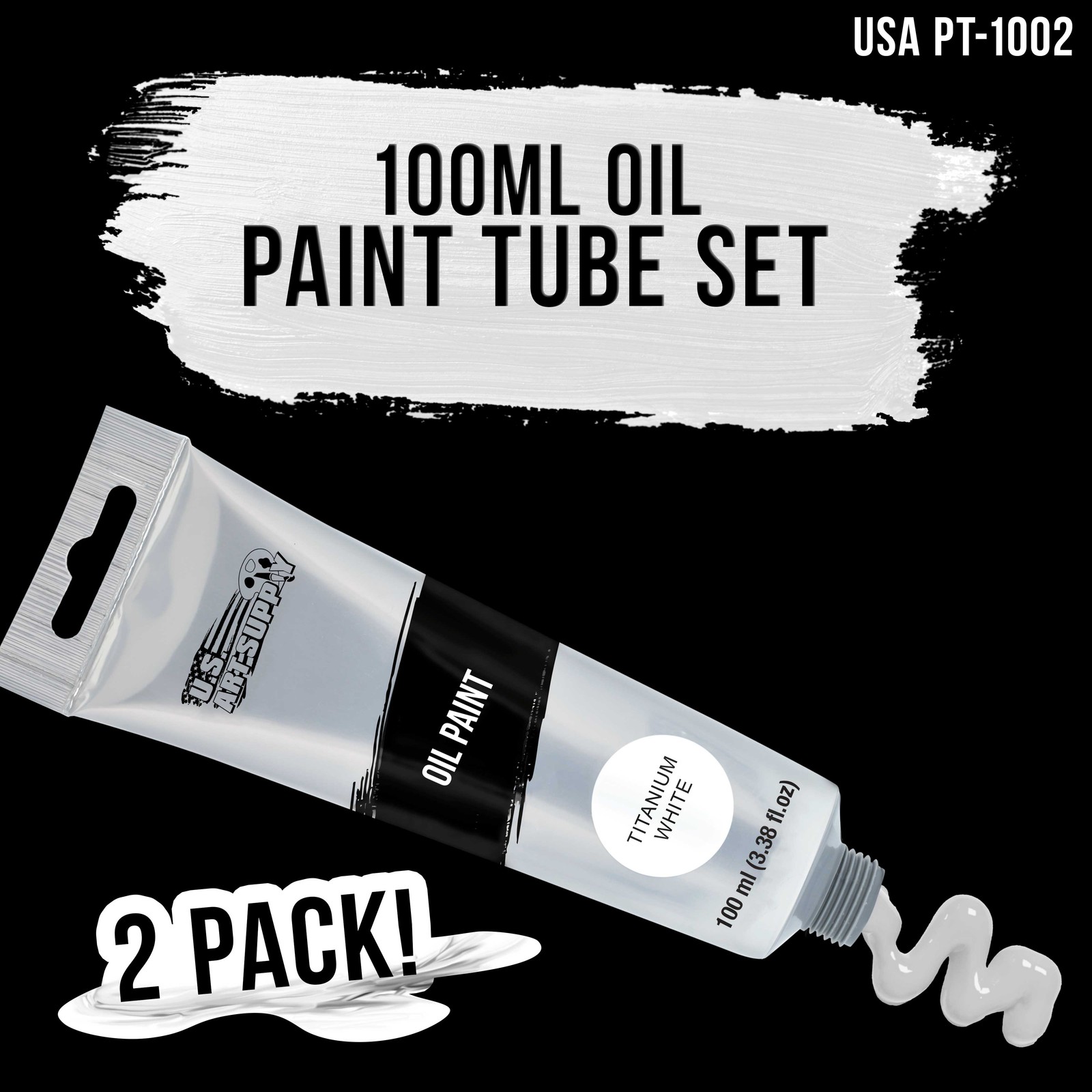 2 – 100ml Tubes U.S. Art Supply Titanium White Artists Oil Color Paint, Painting