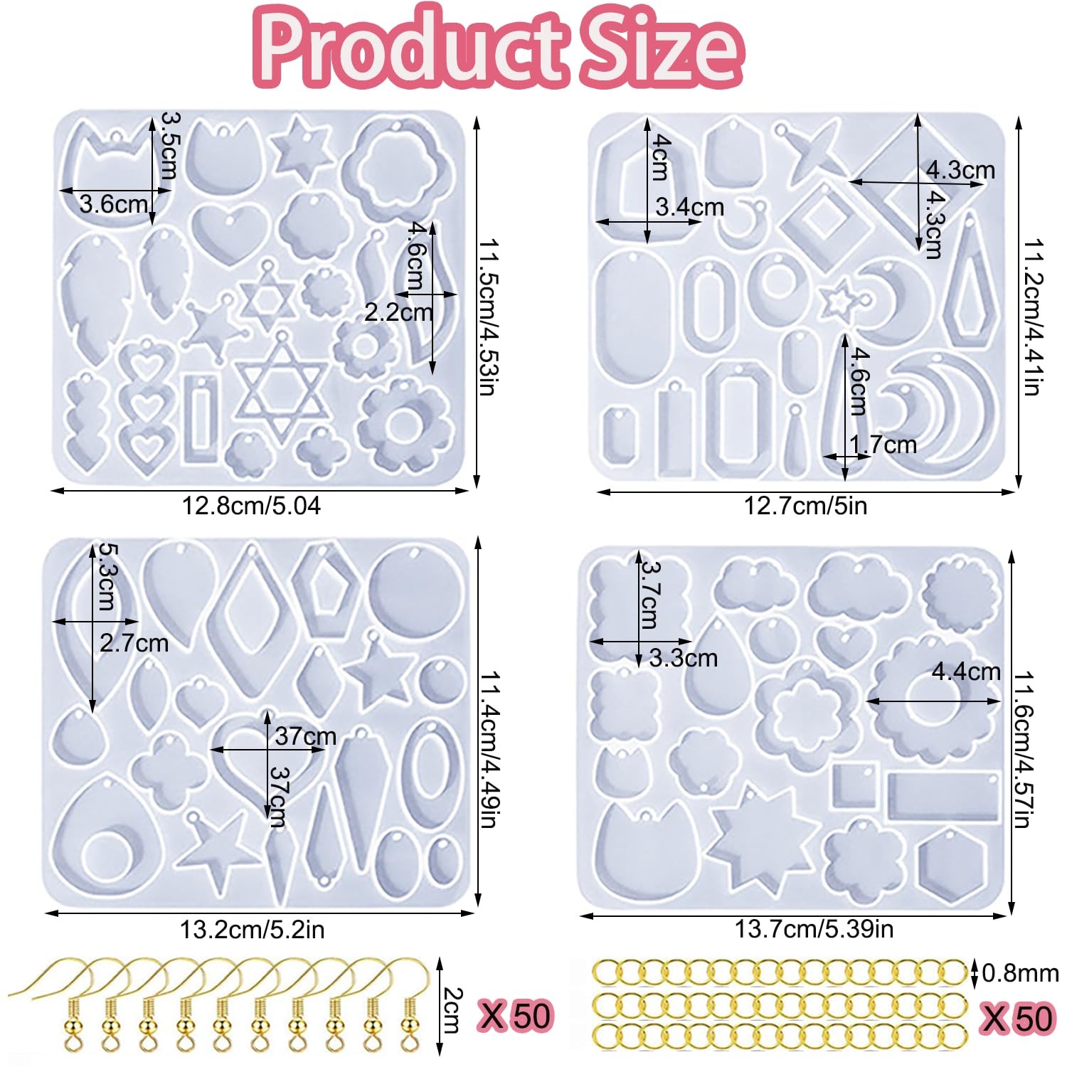 104Pcs Geometric Resin Earring Molds Kit, Flower Shaped Earrings Silicone Mol…
