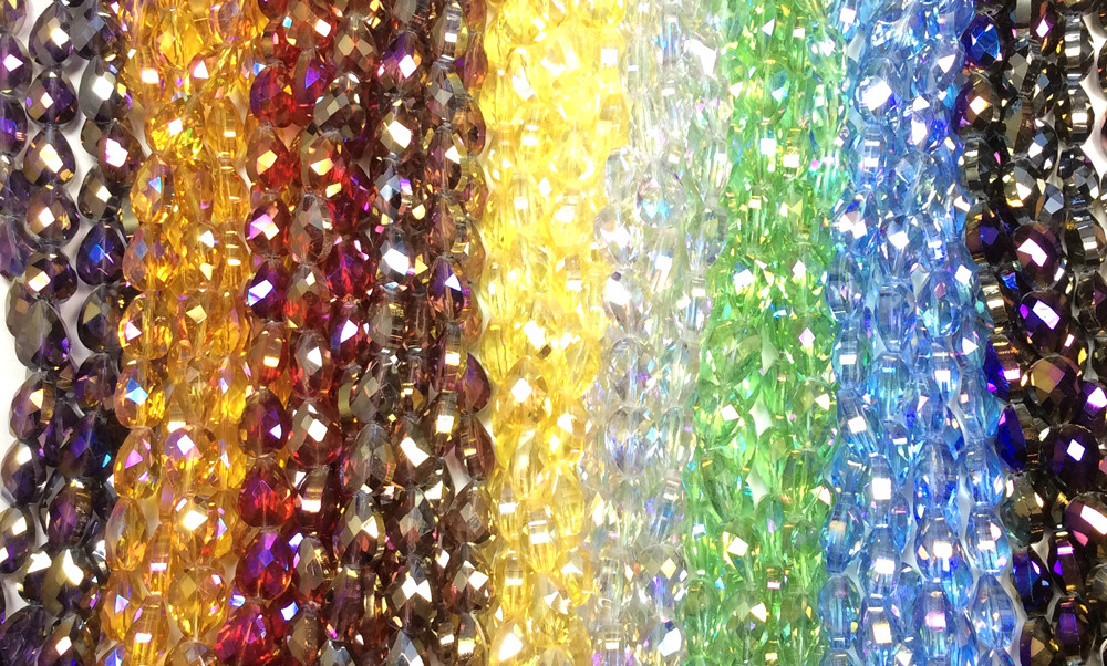 Purple Green Red 14x10mm Faceted Teardrop Chinese Crystal Glass Beads Q1 Strand