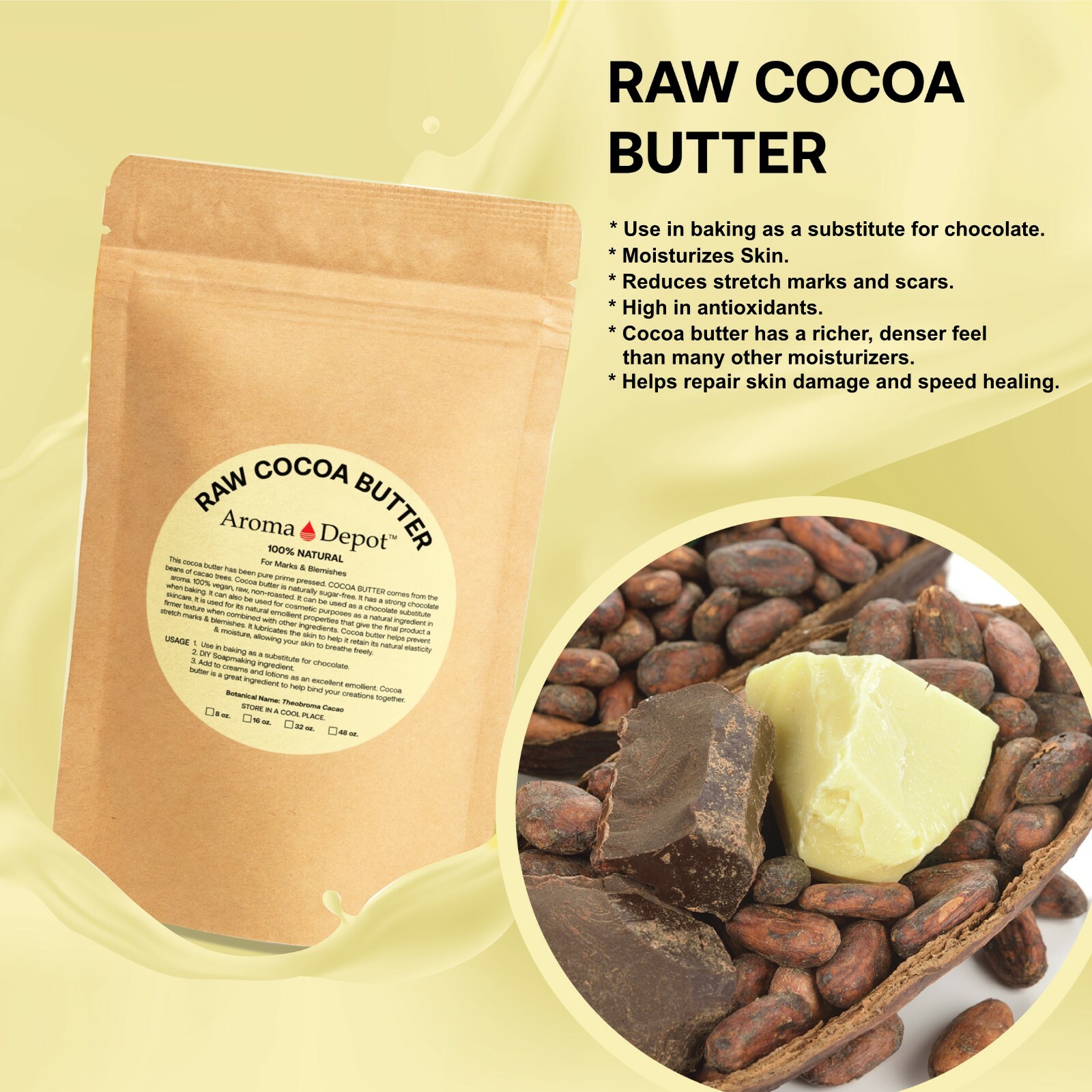 Raw Cocoa Butter 5 lb100% Pure Natural Virgin Prime Pressed Unrefined Skin Hair