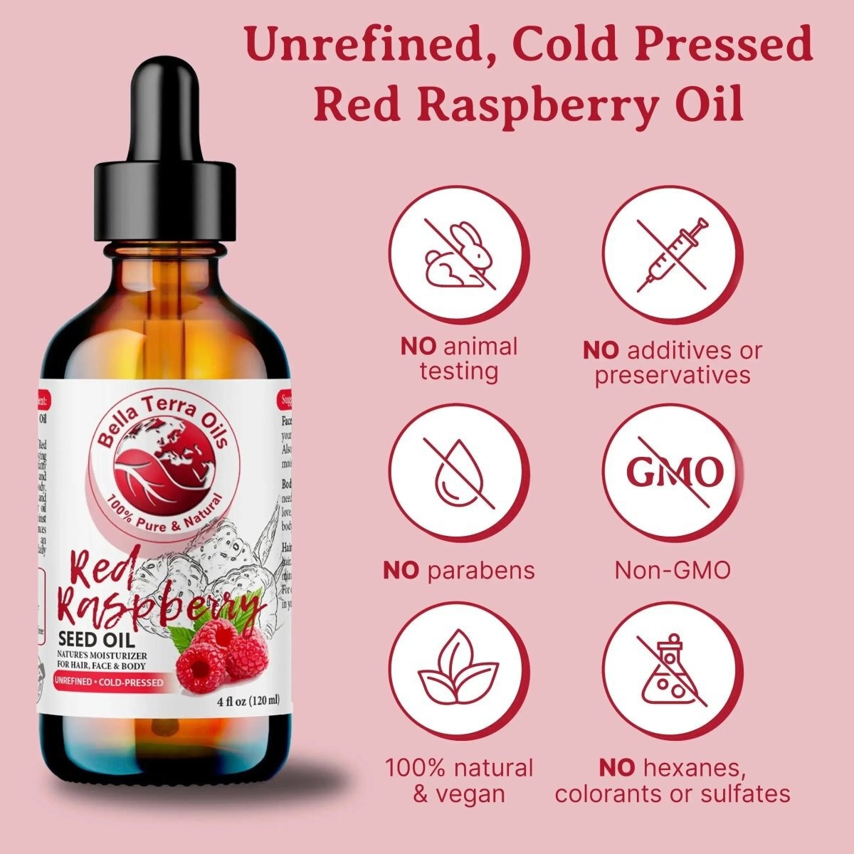 Organic Cold-Pressed Red Raspberry Seed Oil 100% Pure Skin Hair SPF Moisturizer
