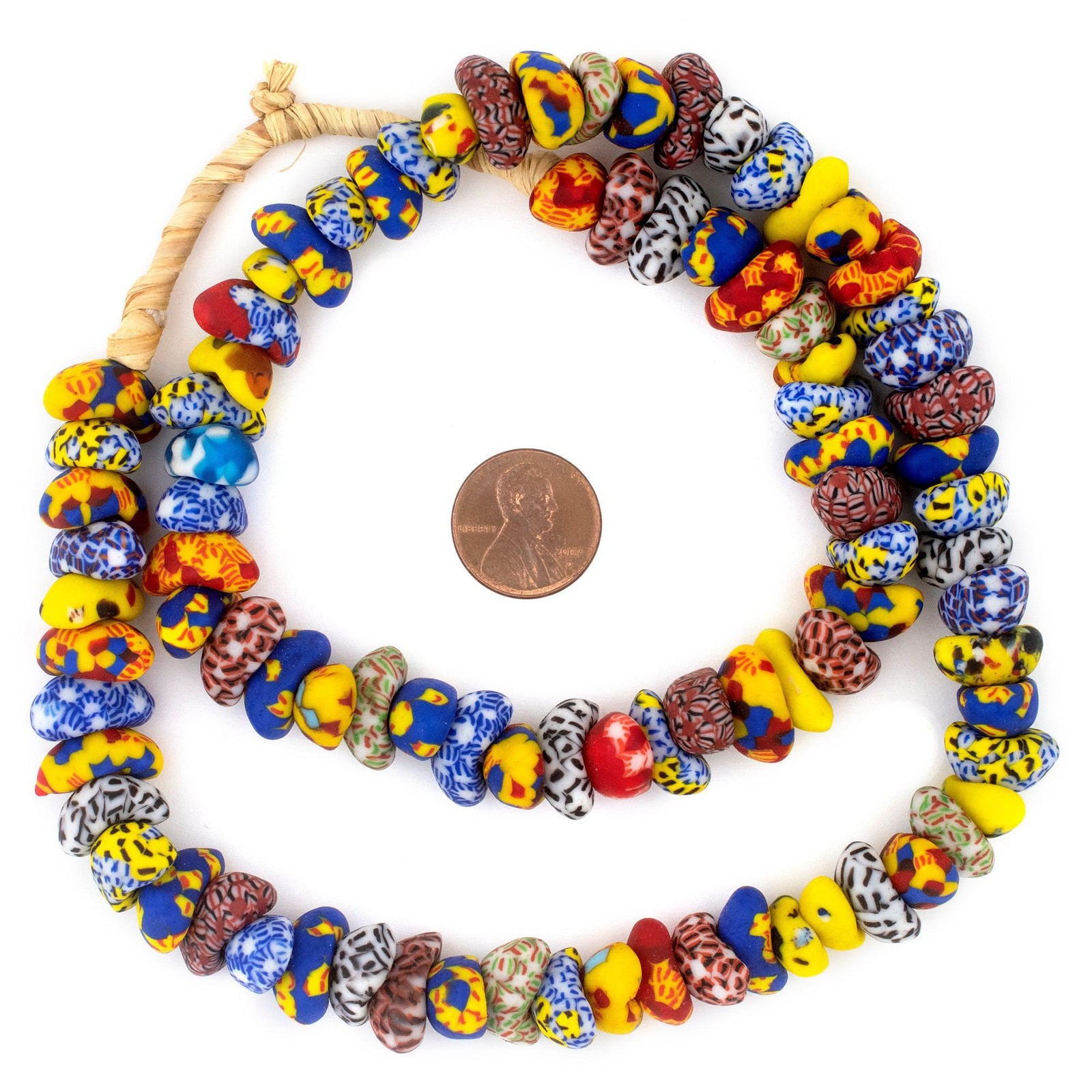 Mixed Interlocking Fused Recycled Glass Beads 13mm Ghana African Multicolor