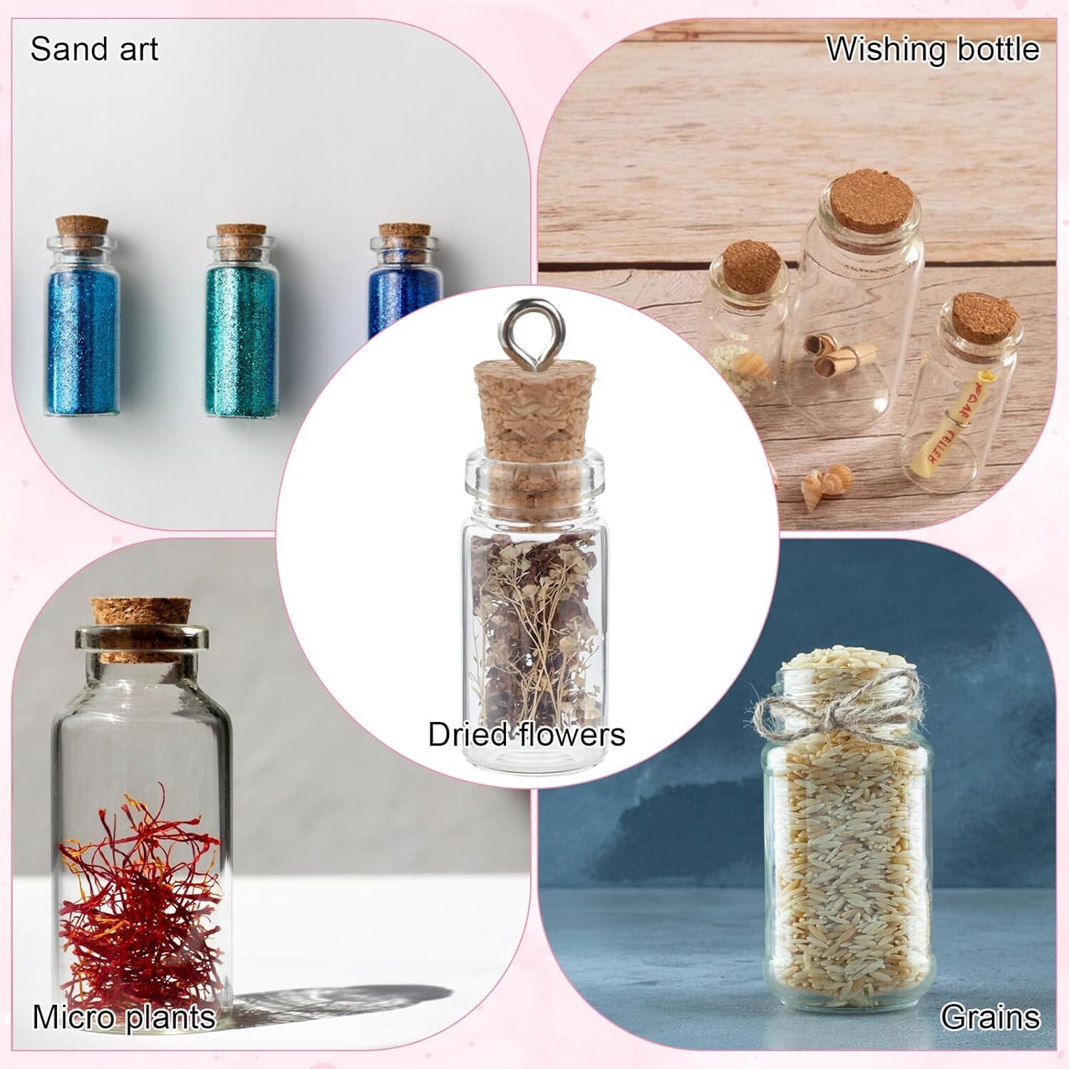 20Pcs Small Glass Bottles with Cork 1ml Empty Spell Jars Mini Potion Bottles