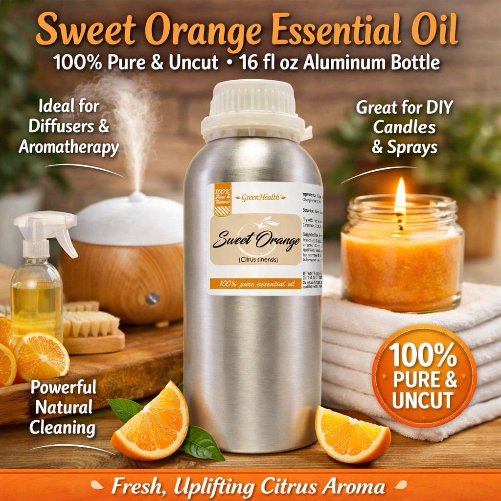 16 fl oz Orange Sweet Essential Oil (100% Pure & Natural) in Aluminum Bottle