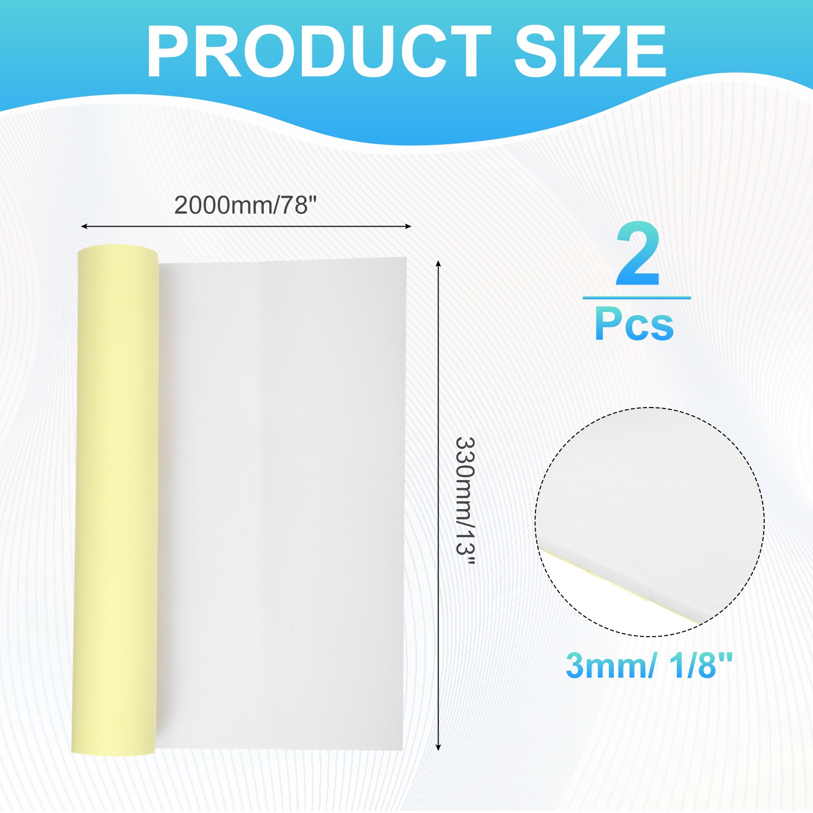2 Pcs EVA Foam Roll with Adhesive Backing, 3mm 1/8″ Thick 78″x13″, White