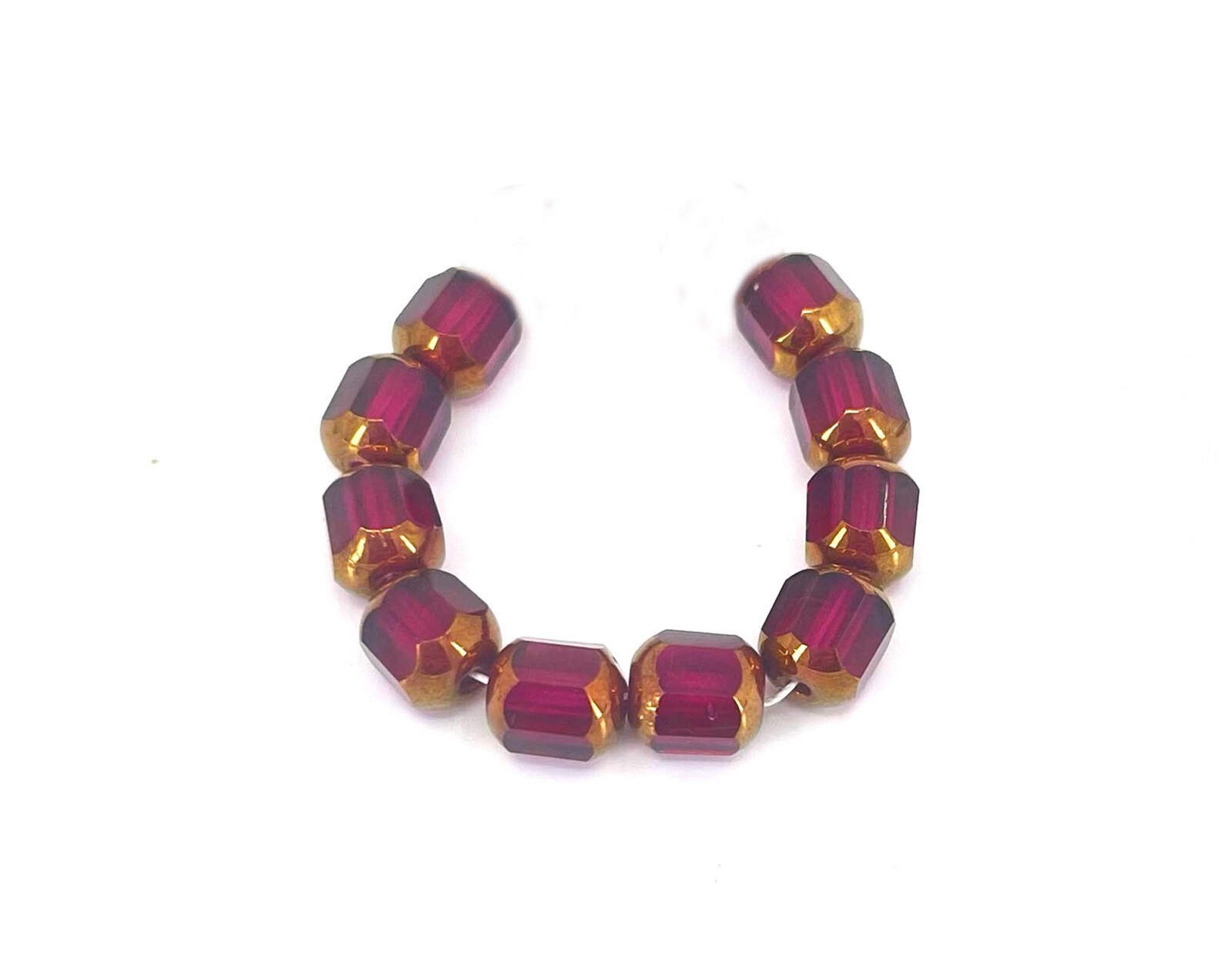 8mm Czech Glass Antique Style Octagonal bead – Bronze: Fuchsia (10)